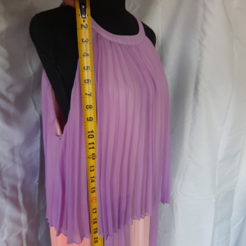 Cato Maxi Dress Womens 18-20 Peach Lavender Halter Neck Pleated Layered Lined - Picture 7 of 14